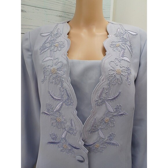 Ben Marc / G. M. I. Herringbone Suit Set Jacket Skirt Sz 14 Lavander Navyblue - Picture 2 of 7